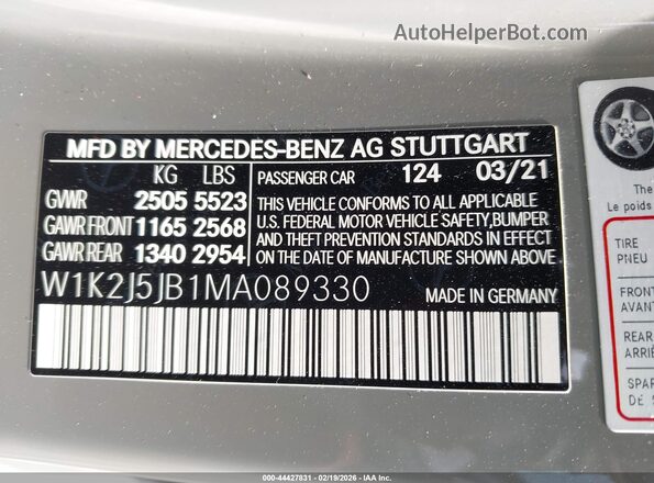 W1K2J5JB1MA089330 2021 MERCEDES-BENZ CLS-CLASS Gray Vista del compartimento del motor