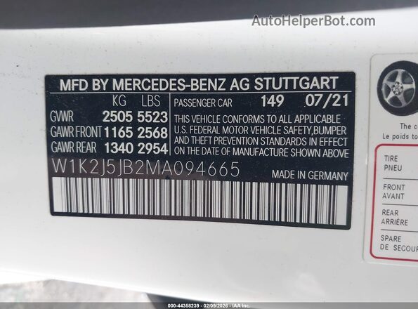 W1K2J5JB2MA094665 2021 MERCEDES-BENZ CLS-CLASS White Вид підкапотного простору