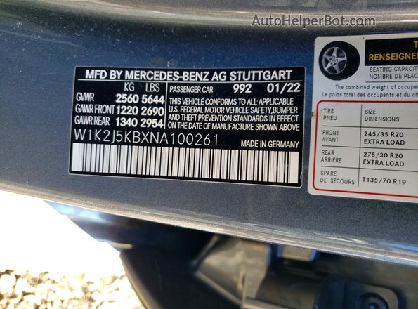W1K2J5KBXNA100261 2022 MERCEDES-BENZ CLS-CLASS Gray 