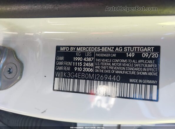 W1K3G4EB0MJ269440 2021 MERCEDES-BENZ A 220 White Widok komory silnika