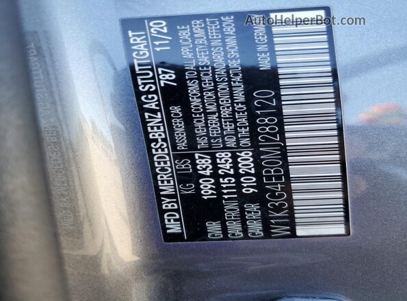 W1K3G4EB0MJ288120 2021 MERCEDES-BENZ A Gray Vista del compartimento del motor