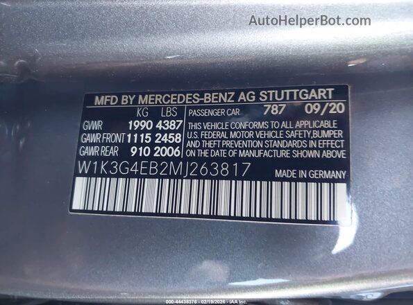 W1K3G4EB2MJ263817 2021 MERCEDES-BENZ A 220 Gray Вид підкапотного простору