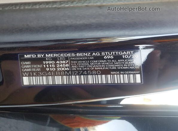 W1K3G4EB8MJ274580 2021 MERCEDES-BENZ A Black 