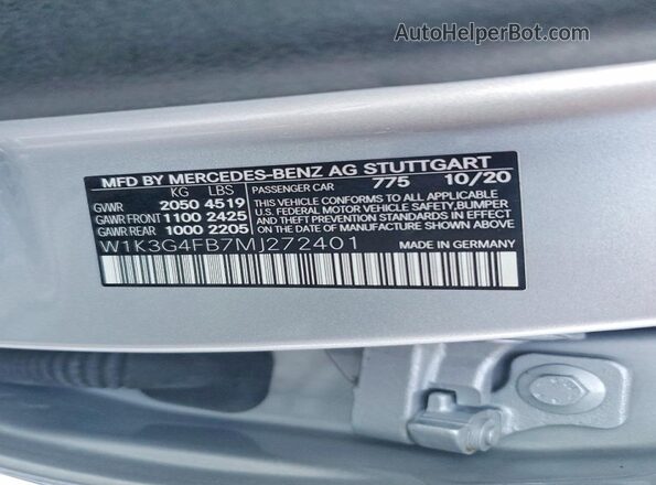 W1K3G4FB7MJ272401 2021 MERCEDES-BENZ A Silver Вид підкапотного простору