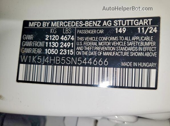W1K5J4HB5SN544666 2025 MERCEDES-BENZ CLA-CLASS Белый 