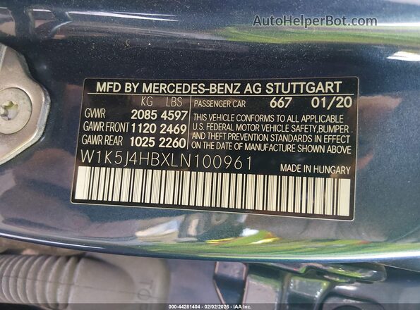 W1K5J4HBXLN100961 2020 MERCEDES-BENZ CLA 250 Blue Вид підкапотного простору