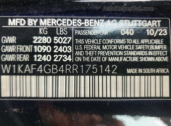 W1KAF4GB4RR175142 2024 MERCEDES-BENZ C Black 