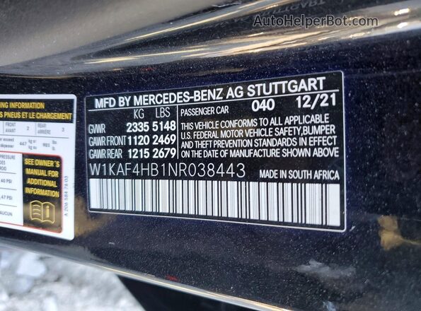 W1KAF4HB1NR038443 2022 MERCEDES-BENZ C Black VIN sticker view