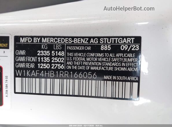 W1KAF4HB1RR166056 2024 MERCEDES-BENZ C-CLASS White ძრავის განყოფილების ხედი