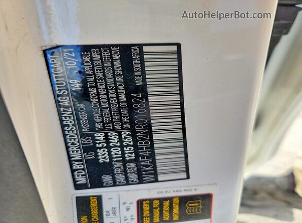 W1KAF4HB2NR016824 2022 MERCEDES-BENZ C White Engine compartment view