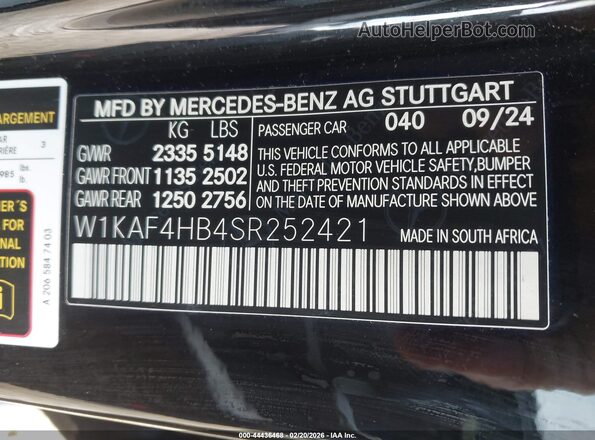 W1KAF4HB4SR252421 2025 MERCEDES-BENZ C-CLASS Black 