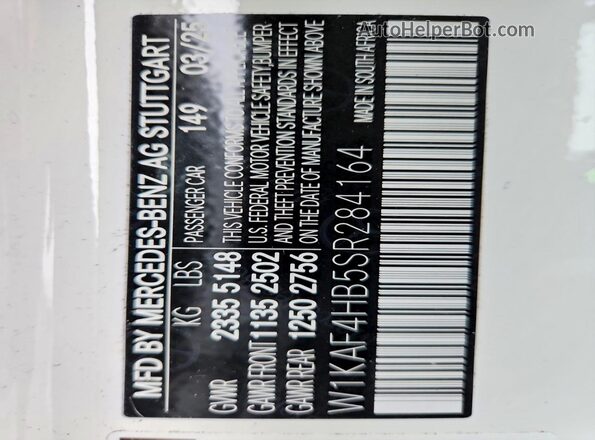 W1KAF4HB5SR284164 2025 MERCEDES-BENZ C White 
