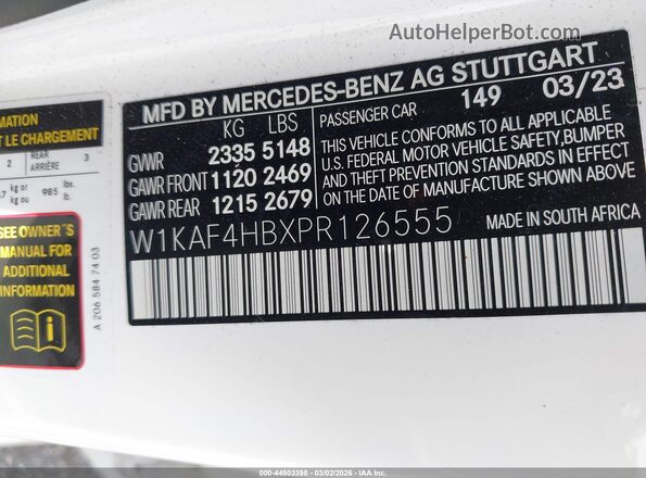 W1KAF4HBXPR126555 2023 MERCEDES-BENZ C-CLASS White Engine compartment view