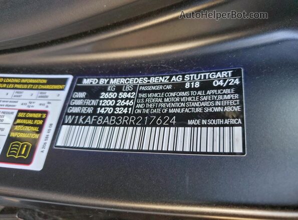 W1KAF8AB3RR217624 2024 MERCEDES-BENZ C Gray Engine compartment view
