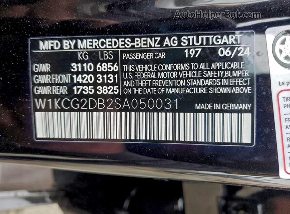 W1KCG2DB2SA050031 2025 MERCEDES-BENZ EQS Black VIN կոդի պիտակի տեսք