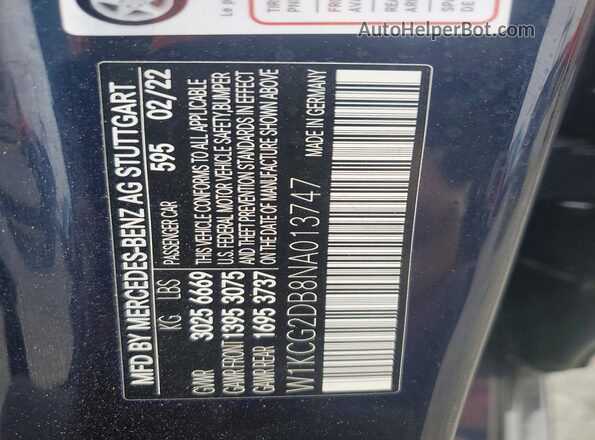 W1KCG2DB8NA013747 2022 MERCEDES-BENZ EQS Blue VIN sticker view