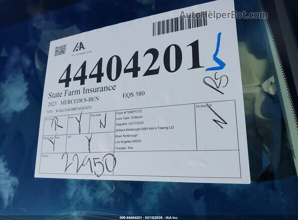 W1KCG4EB8PA042470 2023 MERCEDES-BENZ EQS 580 Gray 