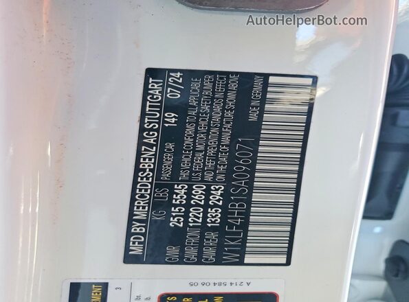 W1KLF4HB1SA096071 2025 MERCEDES-BENZ E White Widok naklejki z numerem VIN