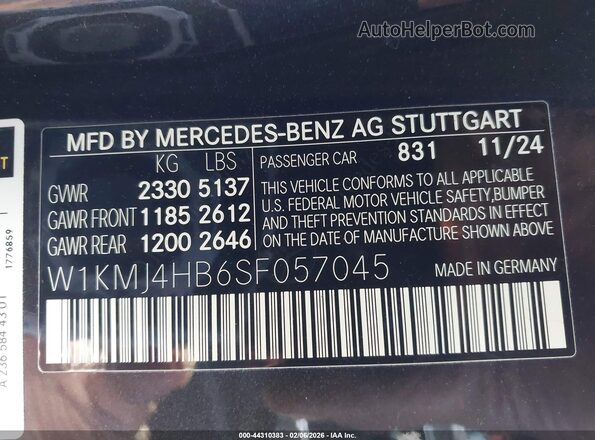 W1KMJ4HB6SF057045 2025 MERCEDES-BENZ CLE 300 Gray Вид підкапотного простору