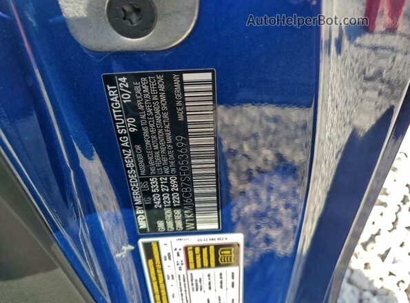 W1KMJ6CB7SF053699 2025 MERCEDES-BENZ CLE Blue Vista de la etiqueta del VIN