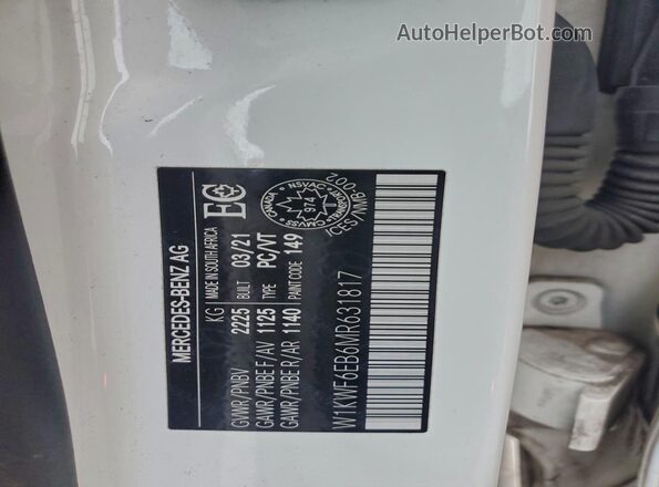 W1KWF6EB6MR631817 2021 MERCEDES-BENZ C White Widok naklejki z numerem VIN