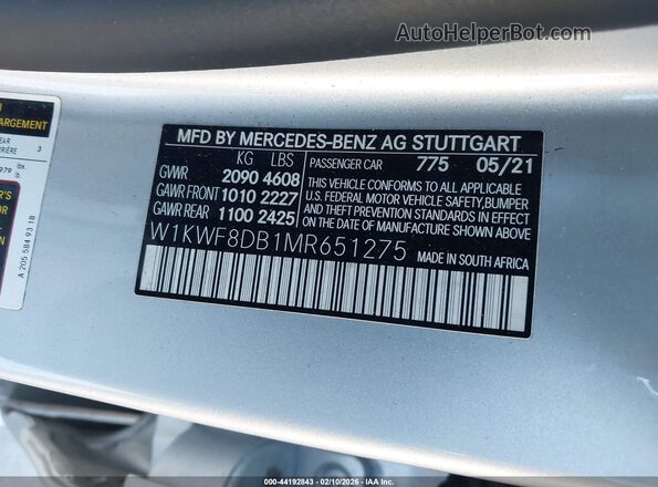 W1KWF8DB1MR651275 2021 MERCEDES-BENZ C-CLASS Gray Widok komory silnika