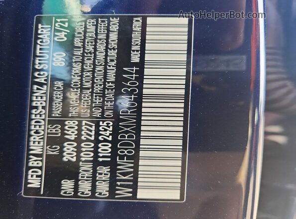 W1KWF8DBXMR643644 2021 MERCEDES-BENZ C Blue Вид підкапотного простору