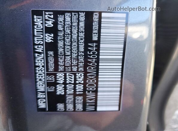 W1KWF8DBXMR646544 2021 MERCEDES-BENZ C Серый Вид подкапотного пространства