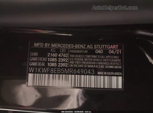 W1KWF8EB5MR649043 2021 MERCEDES-BENZ C-CLASS Black 