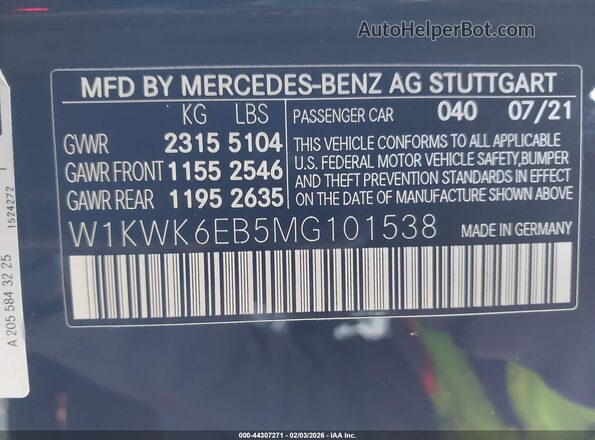 W1KWK6EB5MG101538 2021 MERCEDES-BENZ AMG C 43 Black Vista del compartimento del motor