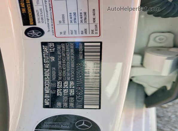W1KZF8DB1MA935078 2021 MERCEDES-BENZ E White Вид наклейки з VIN-кодом