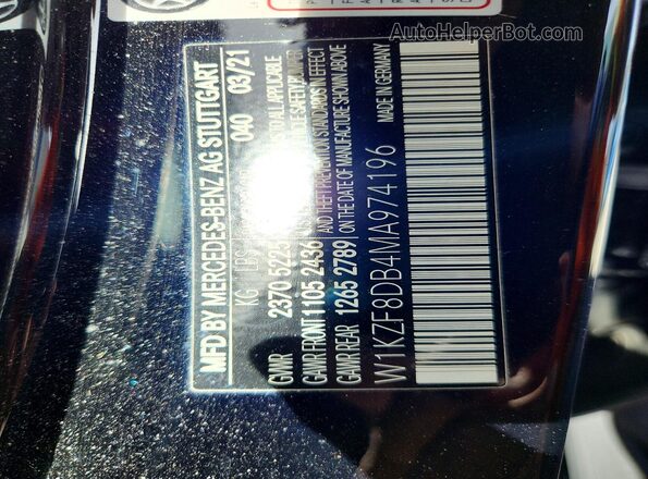 W1KZF8DB4MA974196 2021 MERCEDES-BENZ E Черный Вид наклейки с VIN-кодом