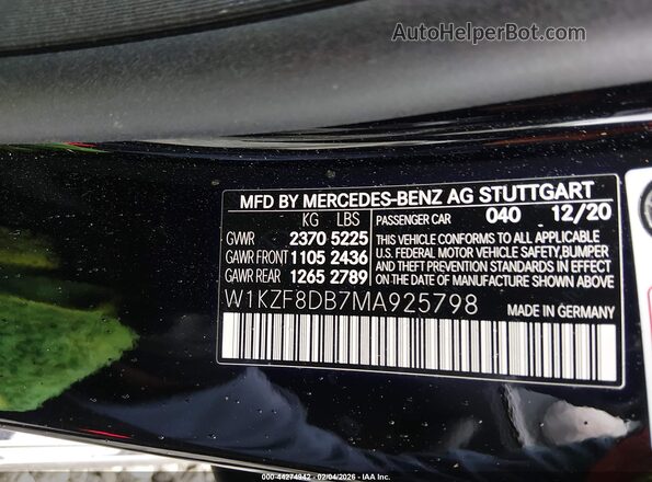 W1KZF8DB7MA925798 2021 MERCEDES-BENZ E-CLASS Black Շարժիչի բաժամունքի տեսք