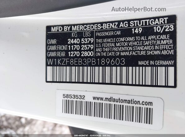 W1KZF8EB3PB189603 2023 MERCEDES-BENZ E-CLASS White Շարժիչի բաժամունքի տեսք