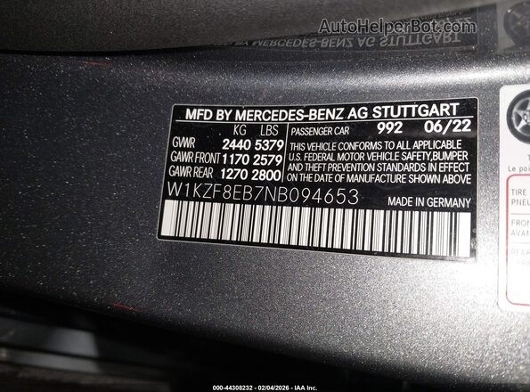 W1KZF8EB7NB094653 2022 MERCEDES-BENZ E-CLASS Gray ძრავის განყოფილების ხედი