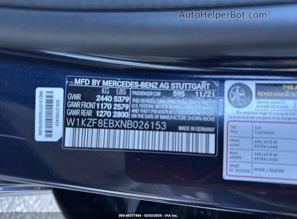 W1KZF8EBXNB026153 2022 MERCEDES-BENZ E-CLASS Blue Շարժիչի բաժամունքի տեսք