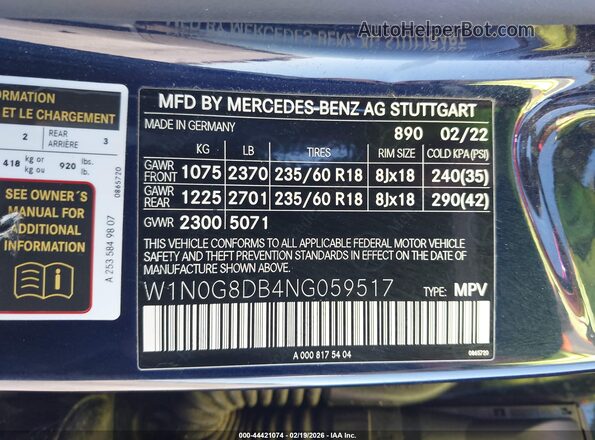 W1N0G8DB4NG059517 2022 MERCEDES-BENZ GLC 300 Navy 