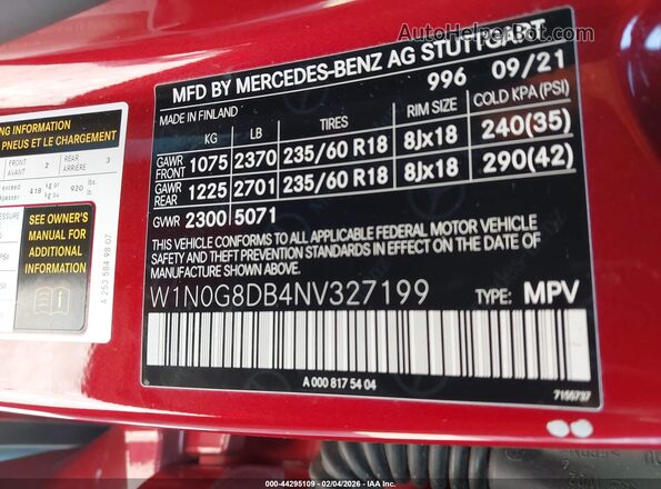 W1N0G8DB4NV327199 2022 MERCEDES-BENZ GLC 300 Red Շարժիչի բաժամունքի տեսք
