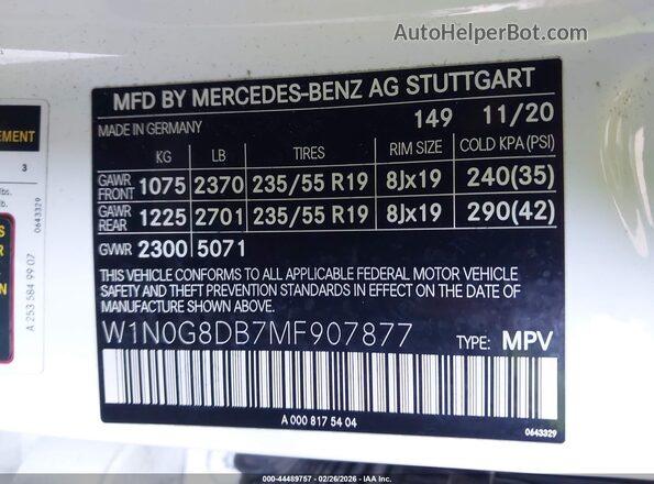 W1N0G8DB7MF907877 2021 MERCEDES-BENZ GLC 300 White ძრავის განყოფილების ხედი