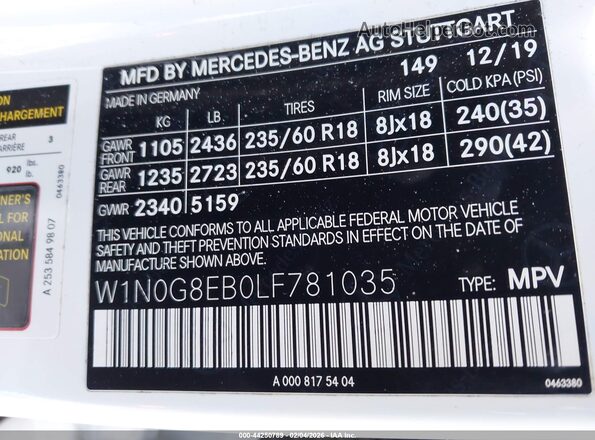 W1N0G8EB0LF781035 2020 MERCEDES-BENZ GLC 300 White Engine compartment view