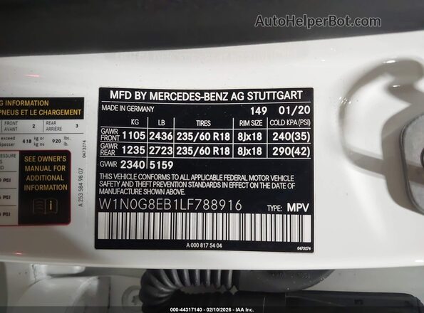 W1N0G8EB1LF788916 2020 MERCEDES-BENZ GLC 300 White Widok komory silnika