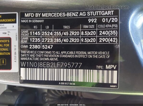 W1N0J8EB2LF795777 2020 MERCEDES-BENZ GLC 300 COUPE Gray Շարժիչի բաժամունքի տեսք