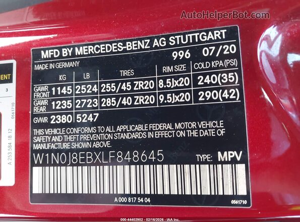 W1N0J8EBXLF848645 2020 MERCEDES-BENZ GLC 300 COUPE Red Вид підкапотного простору