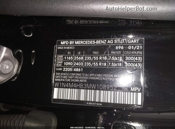 W1N4M4HB3MW108952 2021 MERCEDES-BENZ GLB-CLASS Black Vista del compartimento del motor