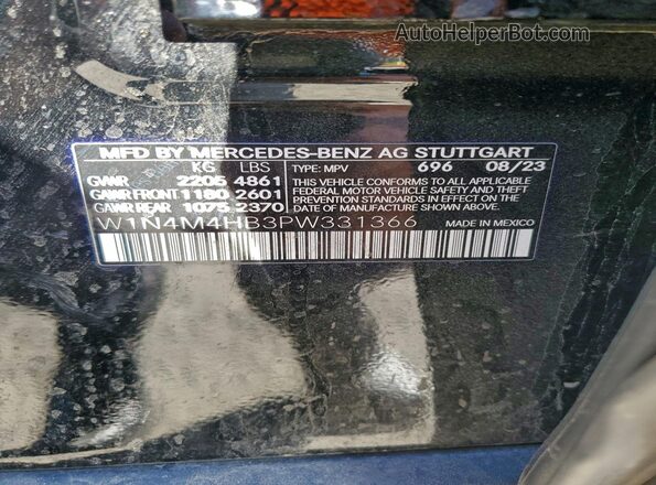 W1N4M4HB3PW331366 2023 MERCEDES-BENZ GLB-CLASS Black Widok naklejki z numerem VIN