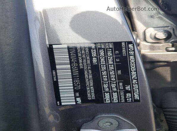 W1N4M4HB6MW118570 2021 MERCEDES-BENZ GLB-CLASS Gray 