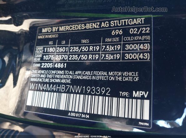 W1N4M4HB7NW193392 2022 MERCEDES-BENZ GLB-CLASS Черный Вид подкапотного пространства