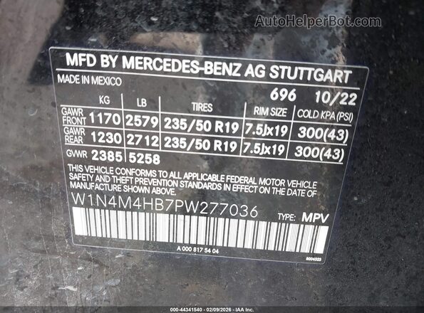 W1N4M4HB7PW277036 2023 MERCEDES-BENZ GLB-CLASS Black VIN კოდის სტიკერის ხედი