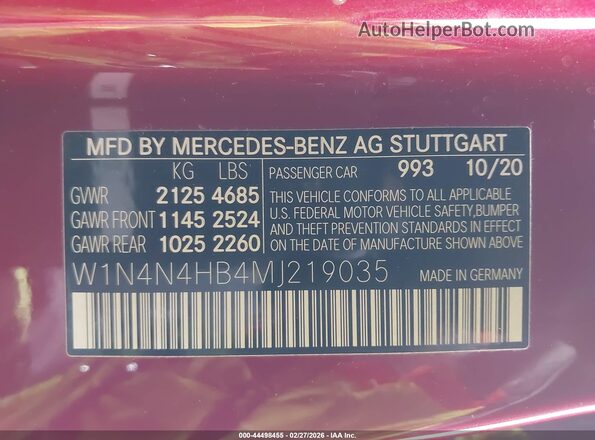 W1N4N4HB4MJ219035 2021 MERCEDES-BENZ GLA 250 Red 