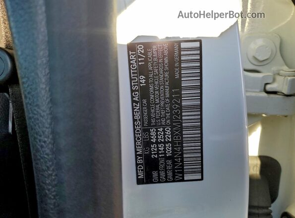 W1N4N4HBXMJ239211 2021 MERCEDES-BENZ GLA White Vista de la etiqueta del VIN